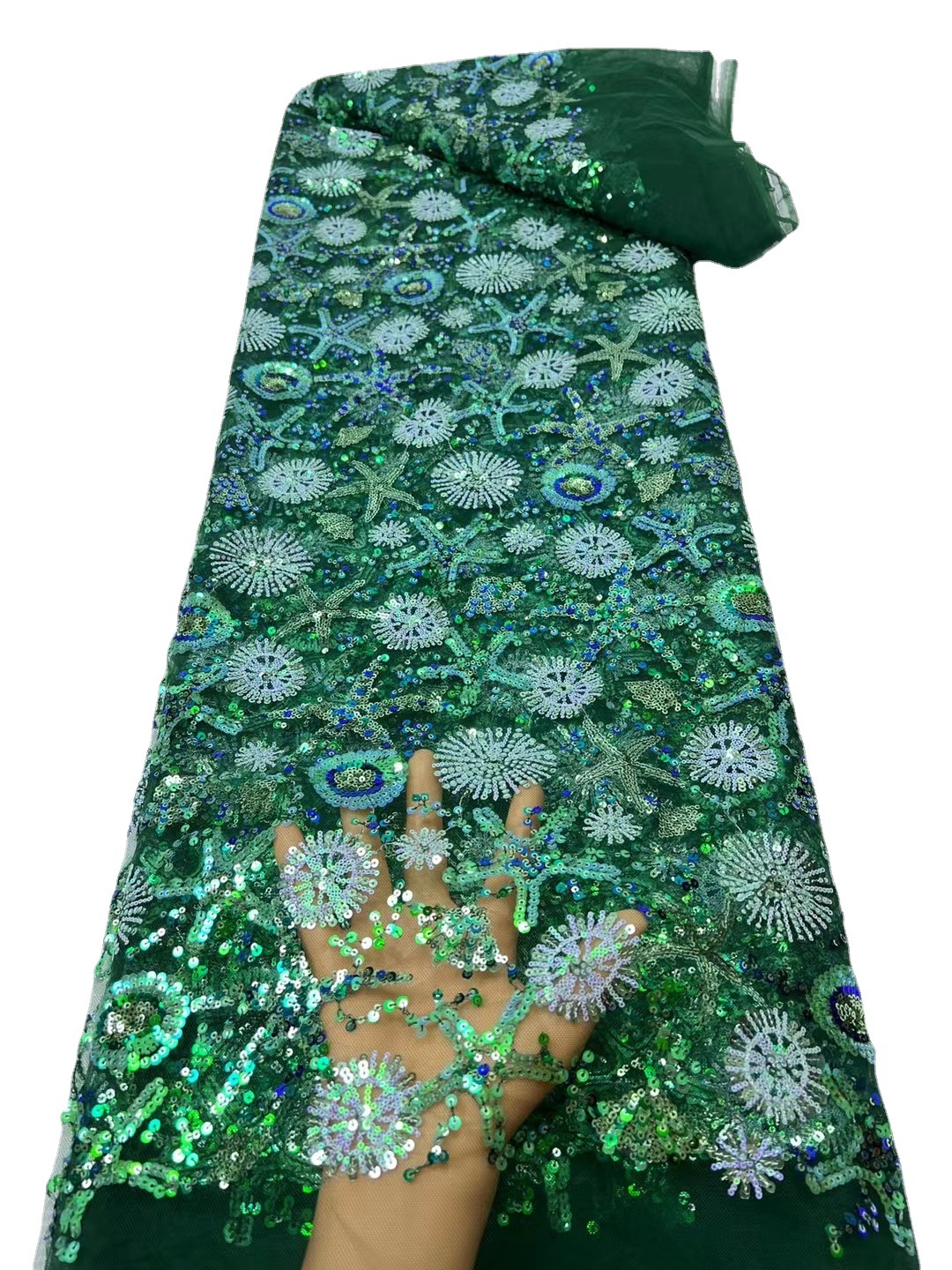 En stock lentejuelas bordado africano encaje vestido de novia tela bordada lentejuelas encaje tela JX2604 image 4
