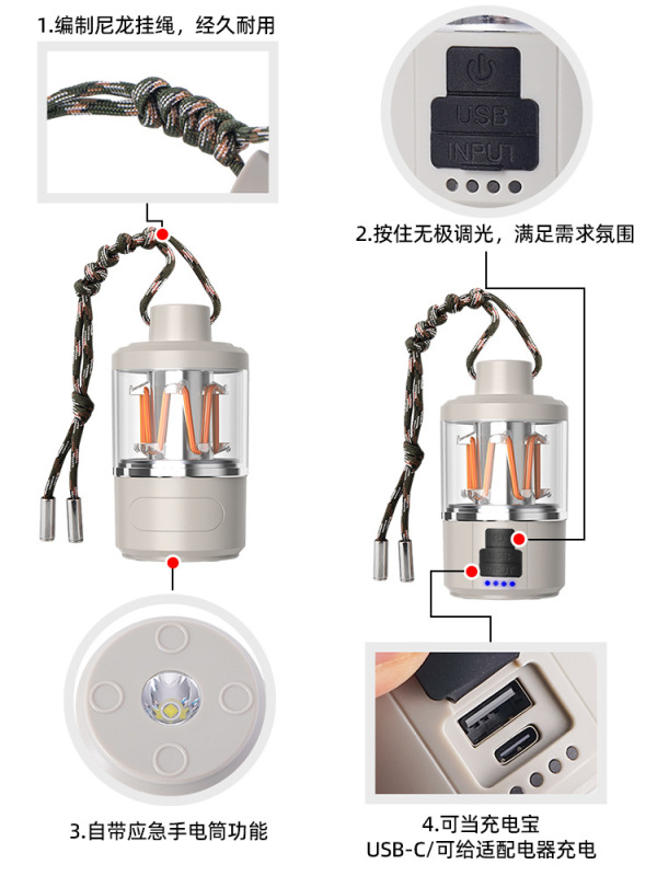 CLS露营氛围灯户外USB充电家用床头解压小夜灯便携LED野营帐篷灯|undefined