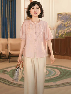 High-End New Chinese Style Mom Summer Short-Sleeved Tops 2025 New Style Small Shirts, Loose and Middle-Aged Women's Suits