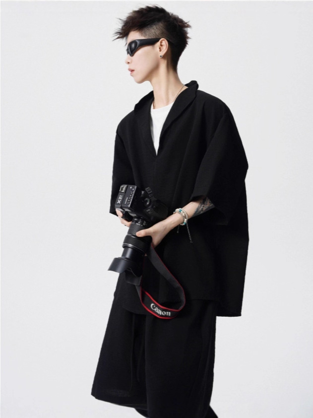 Nuevo verano suelto de tamaño grande falso dos piezas camiseta de manga corta pantalones cortos conjunto simple de alto nivel sentido antiguo estilo de dinero dos piezas conjunto