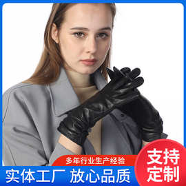 批发女士时尚韩版绵羊皮手套冬季骑摩托车分指加厚保暖真皮手套