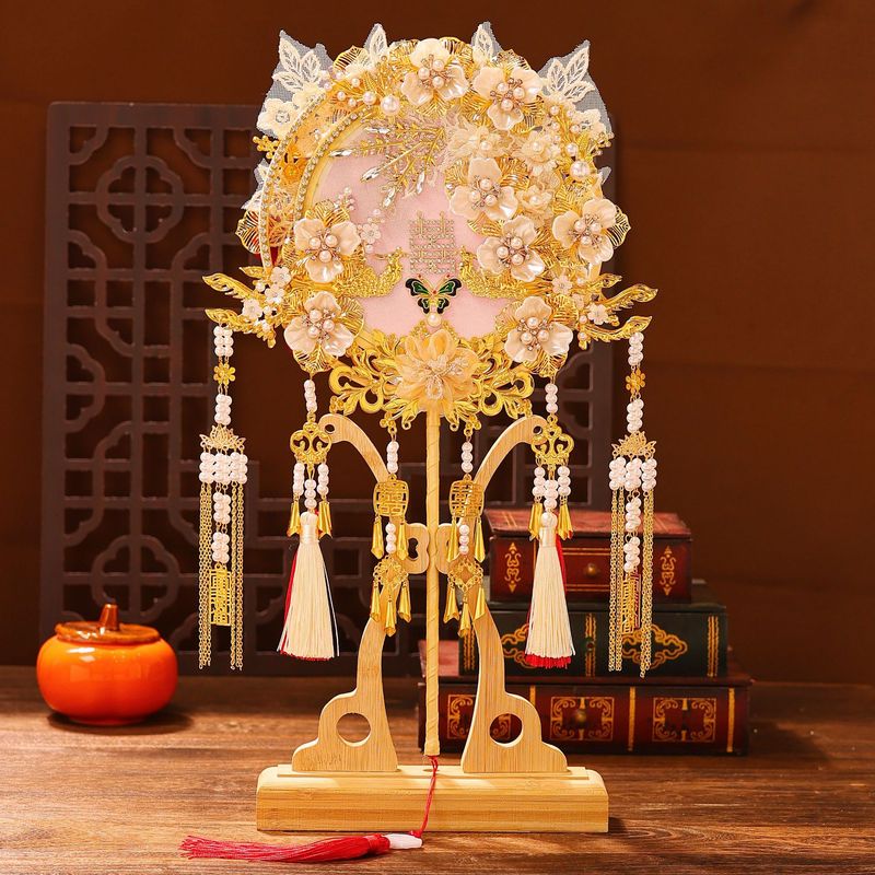 両面重工団扇花嫁結婚diy材料包古風手作り秀禾高級マスク喜扇|undefined