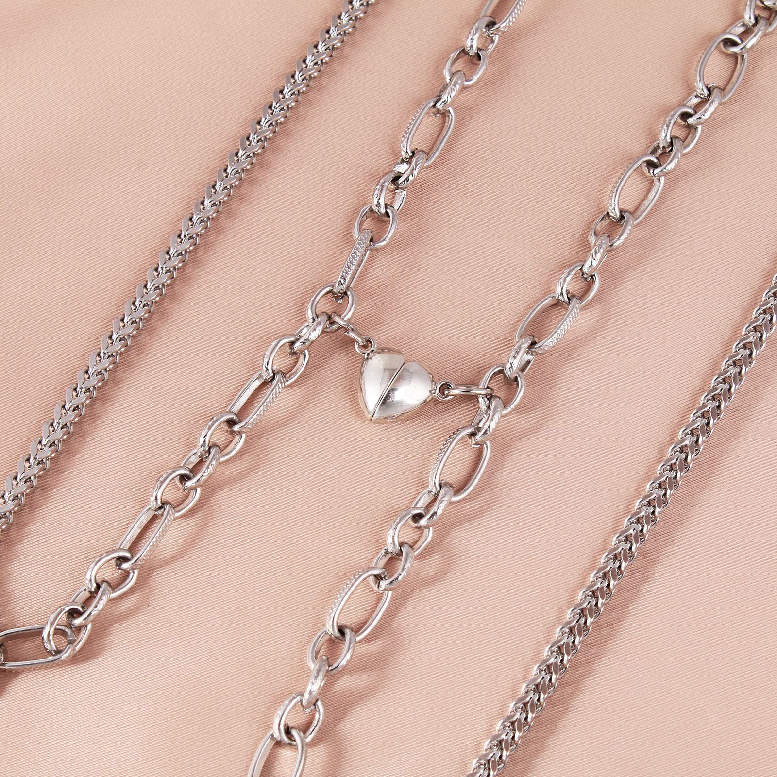 INS Style Heart Shape Stainless Steel Bracelets 2 Pieces