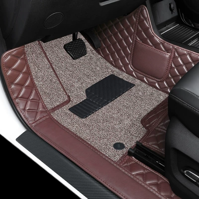 Rear Car Mats with Wire Rings, Universal Foot Pad - main-driver-double-layer-coffee-color-coffee-thread-rice-coffee-silk-circle