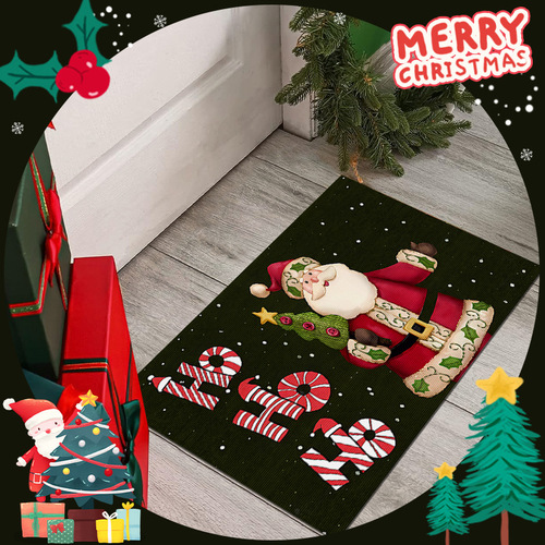 Cross-border Christmas Rug—Black Series Doormat for Living Room and Bedroom Decorative Carpet—Dirt-Resistant Entrance Mat for Front Door