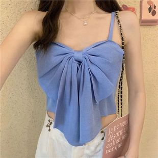 Factory in stock Outfit Sexy Bow Sling Top Summer Girl's All-match Age-reducing Sleeveless Knitted Vest Trendy