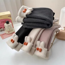 女童兔耳朵加绒打底裤加厚秋冬季女宝宝一体绒羊羔绒外穿保暖裤子