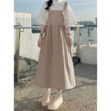 日系背带连衣裙少女夏装2025新款初中高中学生两件套装森系长裙子
