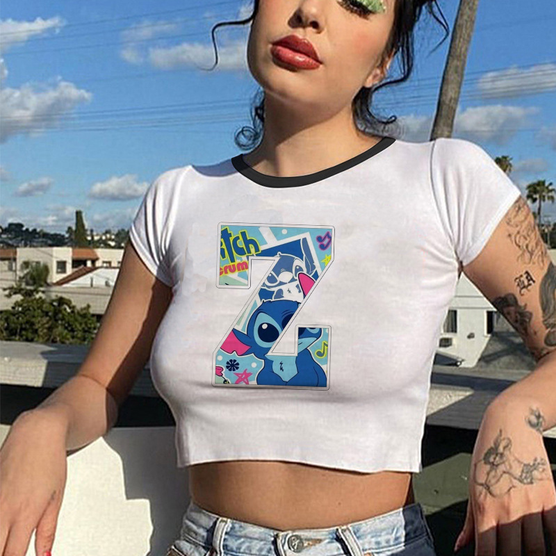 26 English Letter Crop Tops Cropped sexy 26 Letter printed navel T-shirt for women