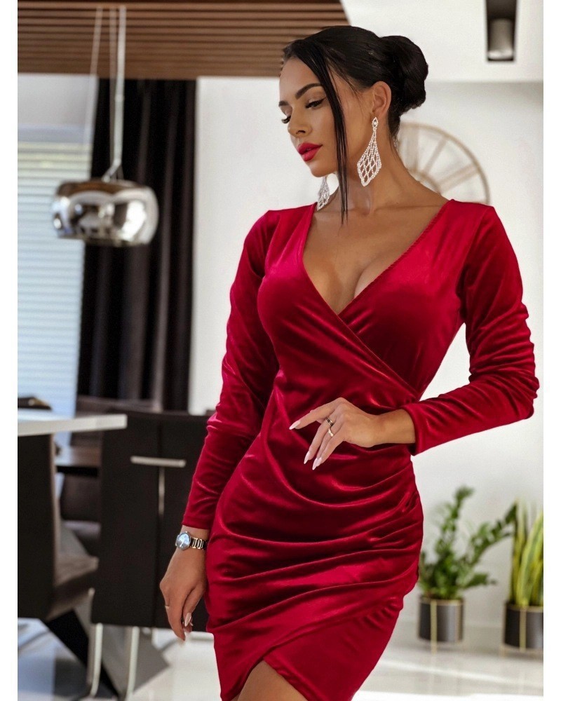 Women's Trendy Solid Color V‑Neck Dress Sexy Bodycon Slim Fit Daily Evening Wear_ecoleips.com