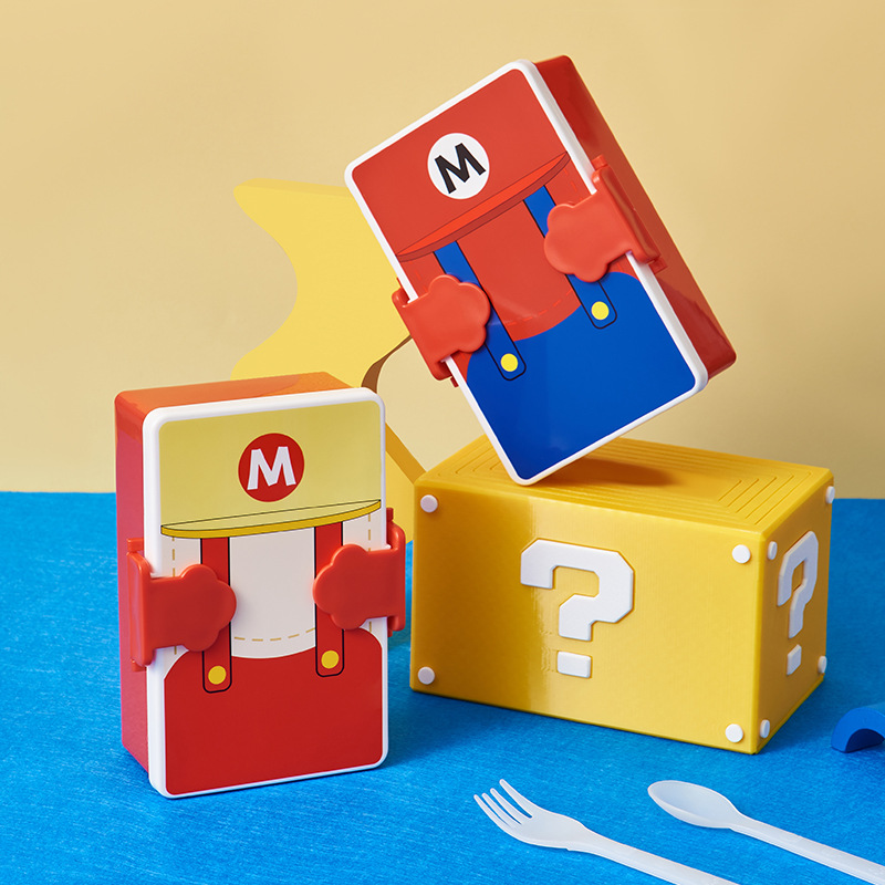 儿童饭盒学生便携塑料午餐盒户外野餐保鲜盒马里奥造型餐盒便当盒主图
