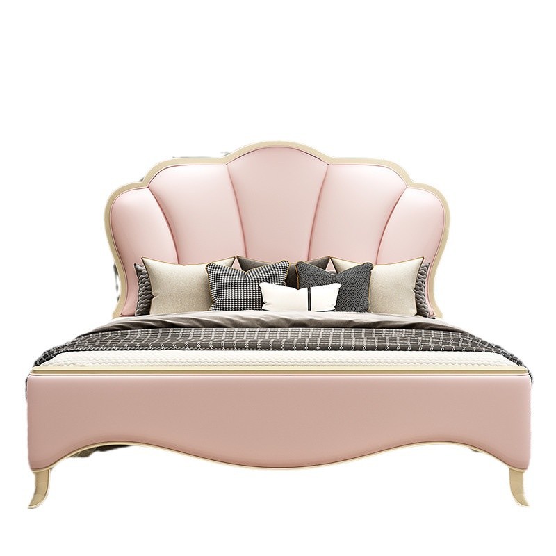 Cama de matrimonio francesa moderna y minimalista Cama de madera de lujo ligera americana Cama doble principal 1.8m 1.5m Cama princesa rosa