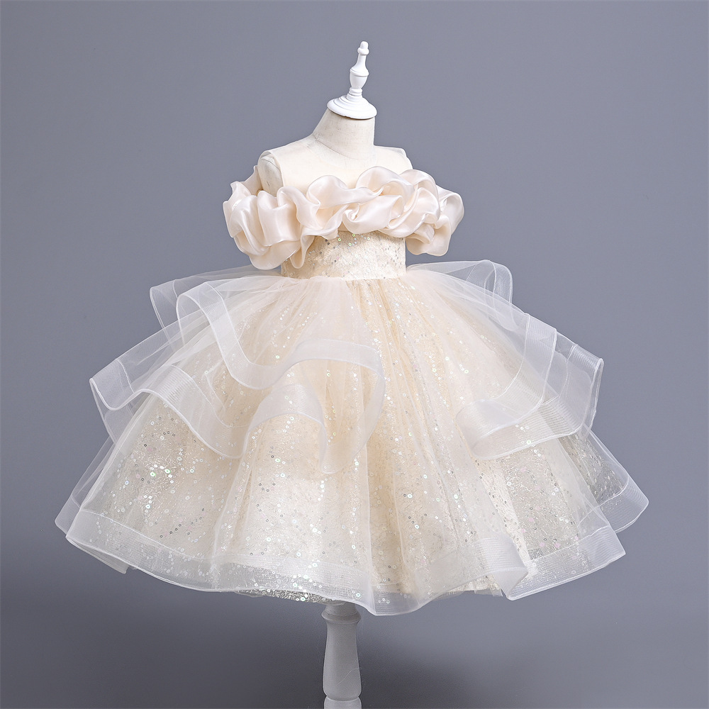 Vestido infantil Vestido princesa Vestido pompadour de lentejuelas Disfraz infantil mediano Vestido de gasa para niña Vestido infantil_voghion.com