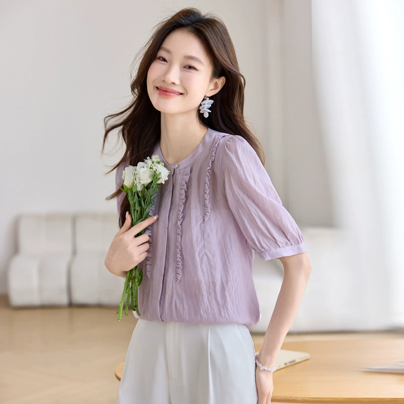 Модная летняя тонкая рубашка с круглым воротником, 2025 год, оверсайз, западный стиль
