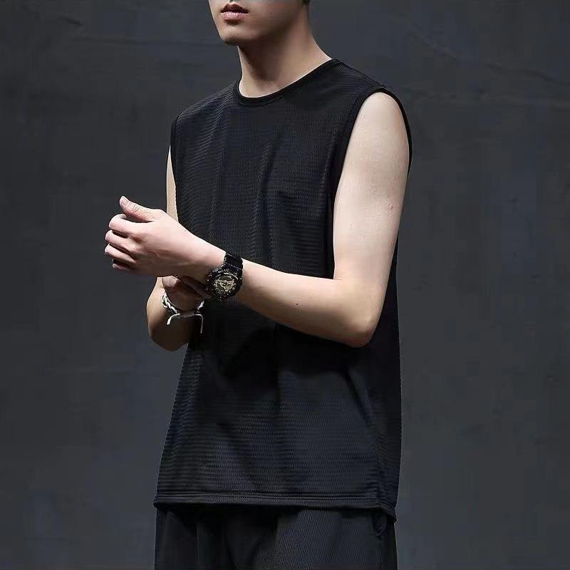 Ice Silk Vest for Men, Summer Loose Fit, Large Size, Quick-Dry Sports T-Shirt, Sleeveless, Simple Quick-Dry Vest for Men