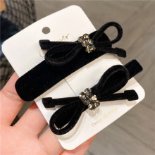 韩国秋冬黑色植绒蝴蝶结边夹碎发夹水钻发夹bb夹甜美刘海夹头饰品