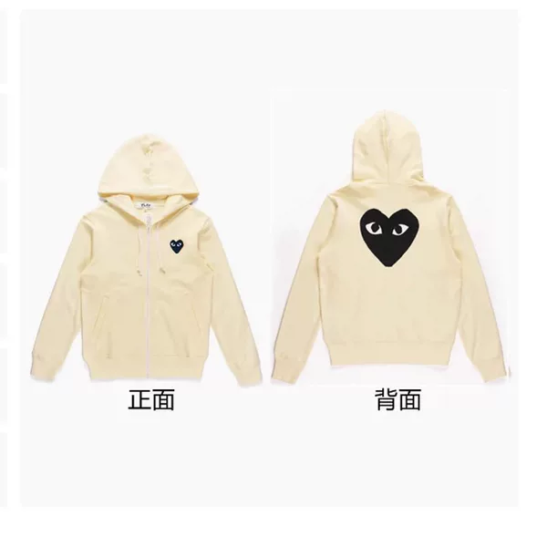Foreign trade cross-border cardigan with zipper, unisex couple style, PLAY heart-shaped hooded sweatshirt, fleece-lined and thickened, trendy outerwear