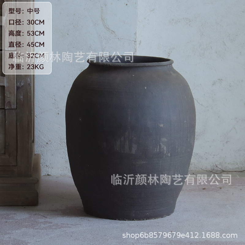 Retro gris negro de cerámica gran decoración paisajística de viento tranquilo de cerámica de cerámica gruesa de cerámica de suelo de cerámica redonda gran jarrón de flores
