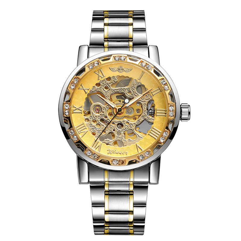 T-WINNER8012 nuevo fresco zafiro azul movimiento mecánico semiautomático regalo de los hombres de acero correa de reloj