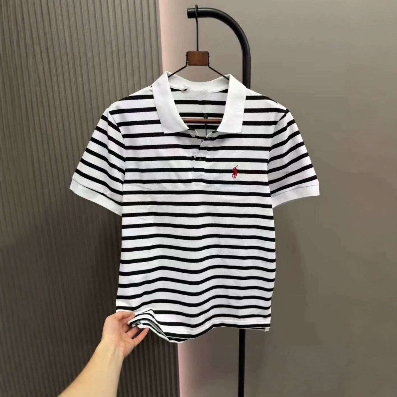 2026网红新款刺绣条纹撞色潮男夏季POLO衫T恤男女同款半袖潮