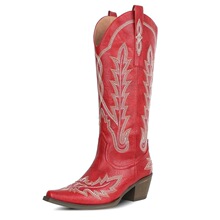A 52856 Embroidered Side Zipper Knee Boots ���������Ůѥ