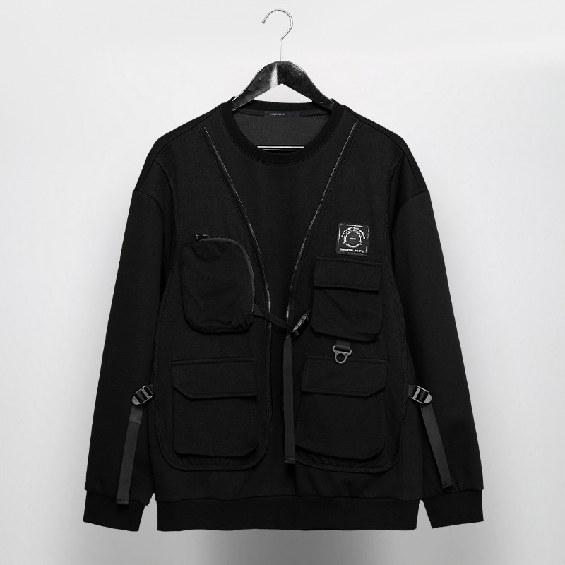 Cross-Border Trendy Brand Dark Yamamoto Style Niche Vest Splicing Functional Workwear Long-Sleeved Sweatshirt Men's Fake Two-Piece