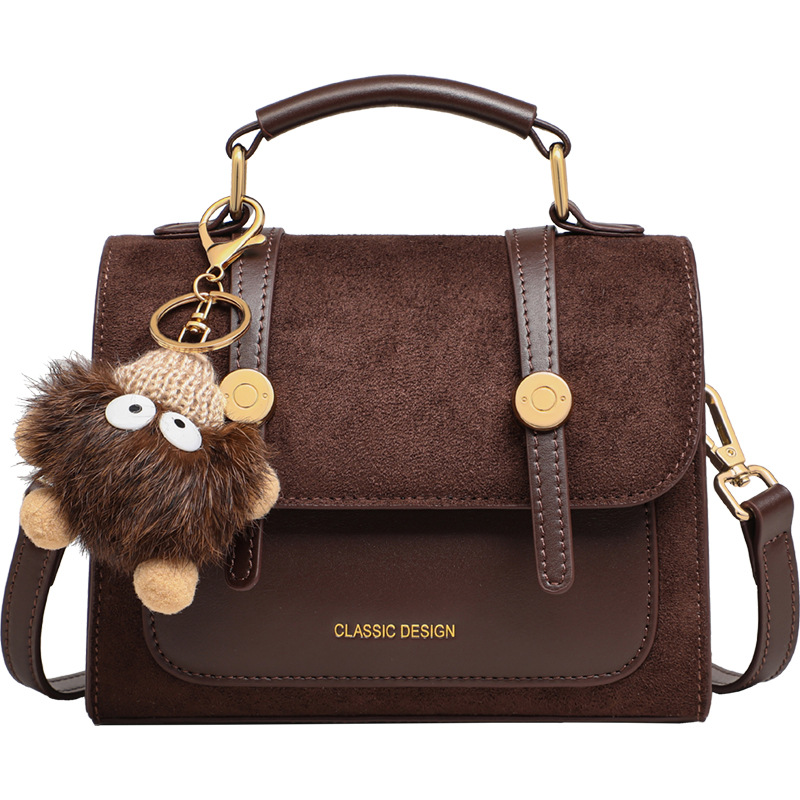 Women's Brown Colour-block Messenger Bag, Versatile Square Handbag_voghion.com