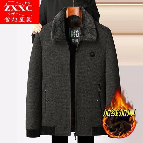 Abrigo de lana de los hombres de mediana edad y ancianos chenille forrado de lana engrosada abrigo de media longitud papá ropa de invierno para los ancianos