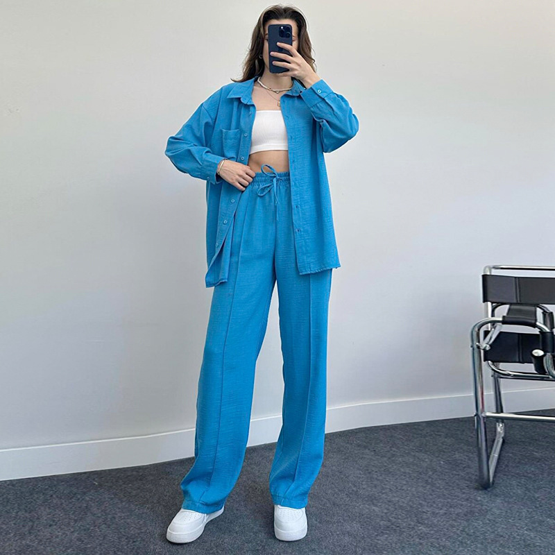 Completo da donna europeo-americano per il commercio estero, camicia a maniche larghe da donna, pantaloni lunghi primaverili da donna._voghion.com