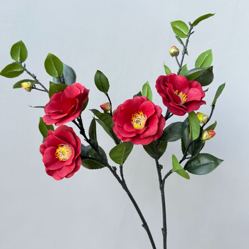 High-Quality Alpine Camellia Home Living Room Dining Table Hotel Decoration Props Single Tea Rose Silk Fake Flower