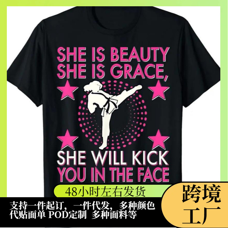 Karate Taekwondo Girls Women Karate Kick T-Shirt Unisex Style Women Shirt Men Classic Short