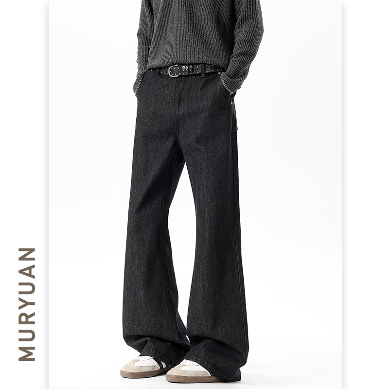 Muyuan Men's Wear American-style cleanfit slim-fit original color flared jeans with embroidery and stacked effect, unisex