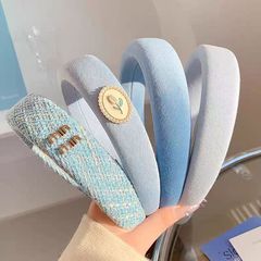 藍色發箍女款高級感洋氣時尚寬邊高顱頂頭箍2024新款發捆發卡頭飾