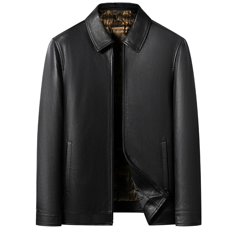 Liner with down, jacket, genuine leather, increased thickness, for middle age, 2024 years