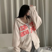 4色 日系拉链开衫韩版chic卫衣外套女春秋冬休闲百加绒连帽