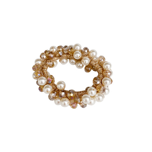 New internet celebrity temperament headband pearl crystal hair band for women high-end ponytail hair band rubber band ball hair accessory