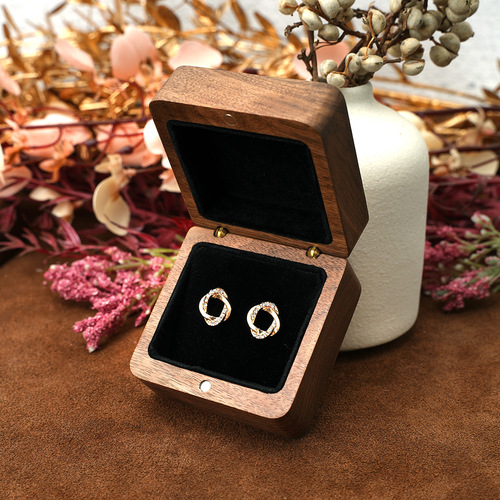 Black Walnut Wood Jewelry Earring Box Square Simple Display Stand Accessory Showcase Shooting Prop Jewelry Packaging