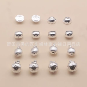 Factory Direct Sale 999 Pure Silver Smiley Face Apple Pendant Spacer Bead DIY Beaded Bracelet 3D Hard Silver Accessories