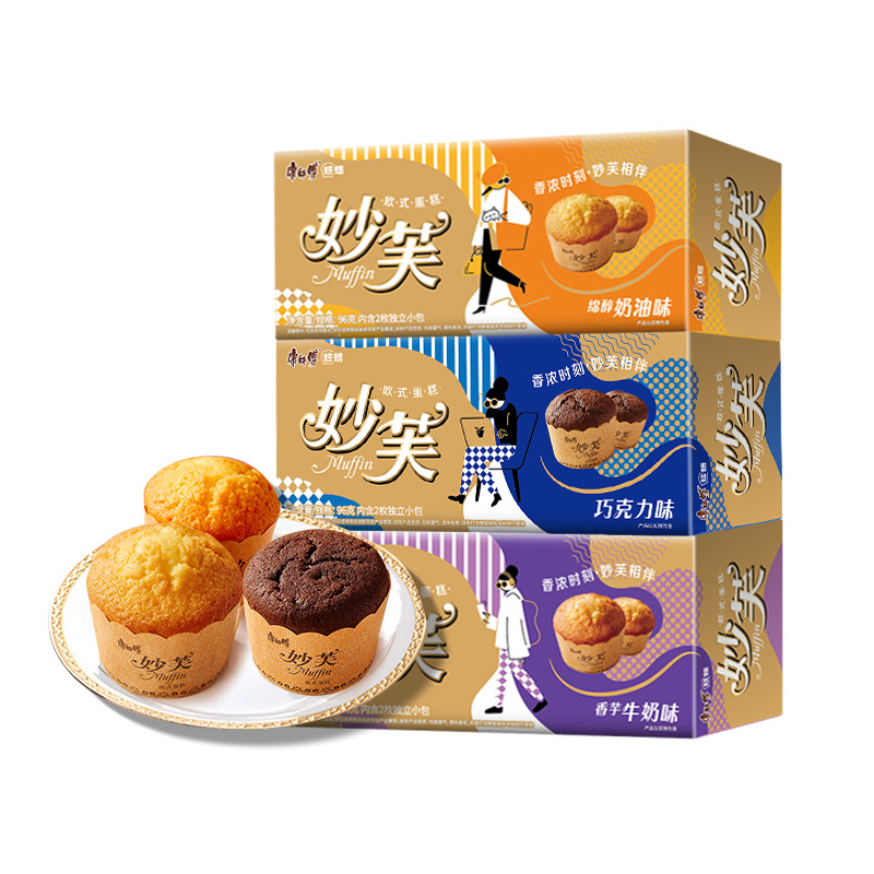 Kang Shi Fu Miao Fu 96g*24 Boxes Whole Carton Cake Cream Chocolate Flavor Breakfast Bread Snack Food Leisure