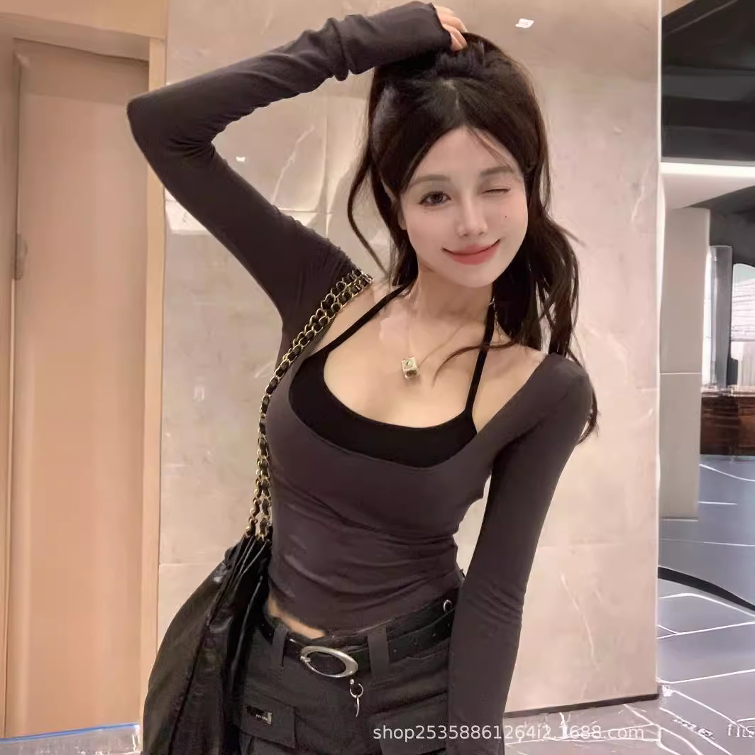 순수한 달콤한 핫 소녀 섹시한 타이트 홀터 탑 여성의 이른 봄 디자인 감각 틈새 오프 숄더 슬링 투피스 세트