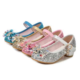 Girls High Heels 2024 New Spring Kidsren's Princess Crystal Shoes for Big Kidsren Korean Style Shoes Little Girls Fashion Shoes