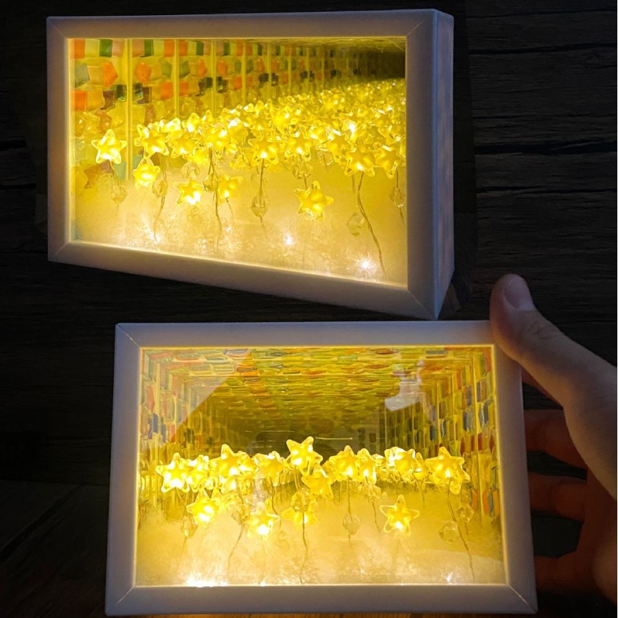 3D estrella de noche espejo DIY decoración lámpara de escritorio atmósfera maestro día de San Valentín niñas lámpara de geometría tridimensional