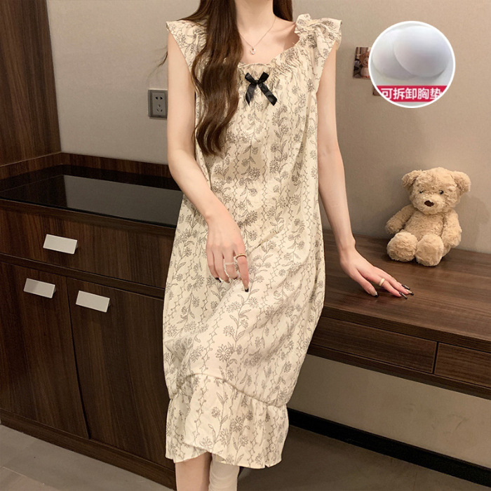 Camisón de las mujeres vestido de mitad de longitud verano dulce Correa linda princesa estilo estudiante con almohadilla en el pecho pijamas vestido entrega en vivo