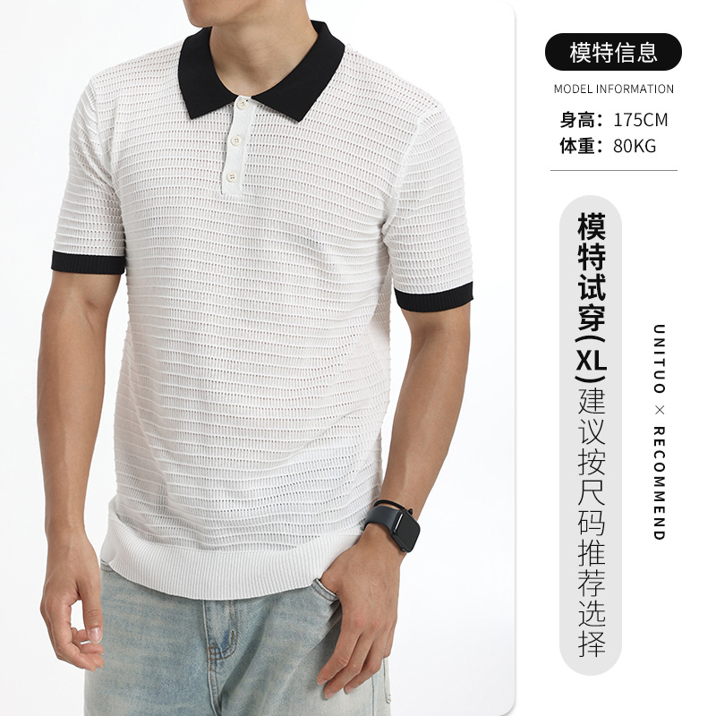 Camiseta de polo de hielo de punto de moda de alto nivel de hombre texturizado de negocios casual camiseta de mangas cortas para hombres image 8