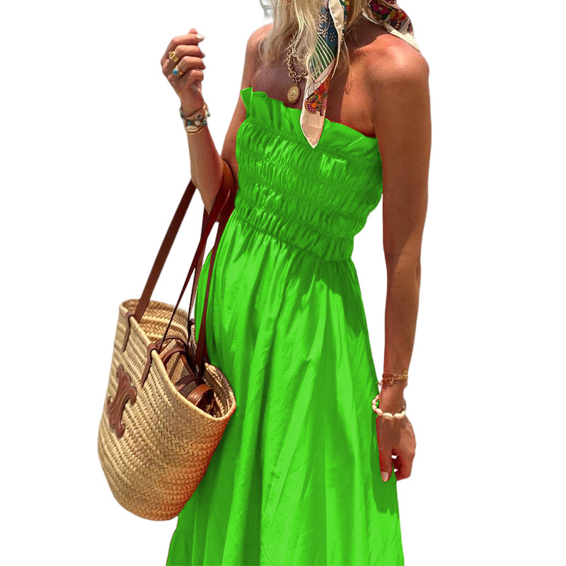 Women's A-line Skirt Tropical Strapless Backless Sleeveless Solid Color Maxi Long Dress Travel Beach display picture 15