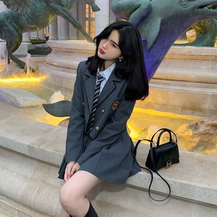 2025春秋新款学院风韩系感显瘦洋气西装jk制服百褶裙三件套女|undefined