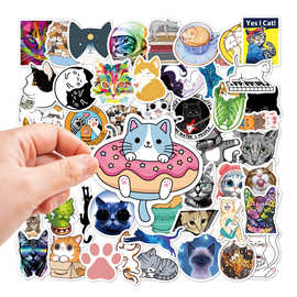 跨境50张可爱猫咪贴纸行李箱动物贴纸儿童节贴纸vinly sticker