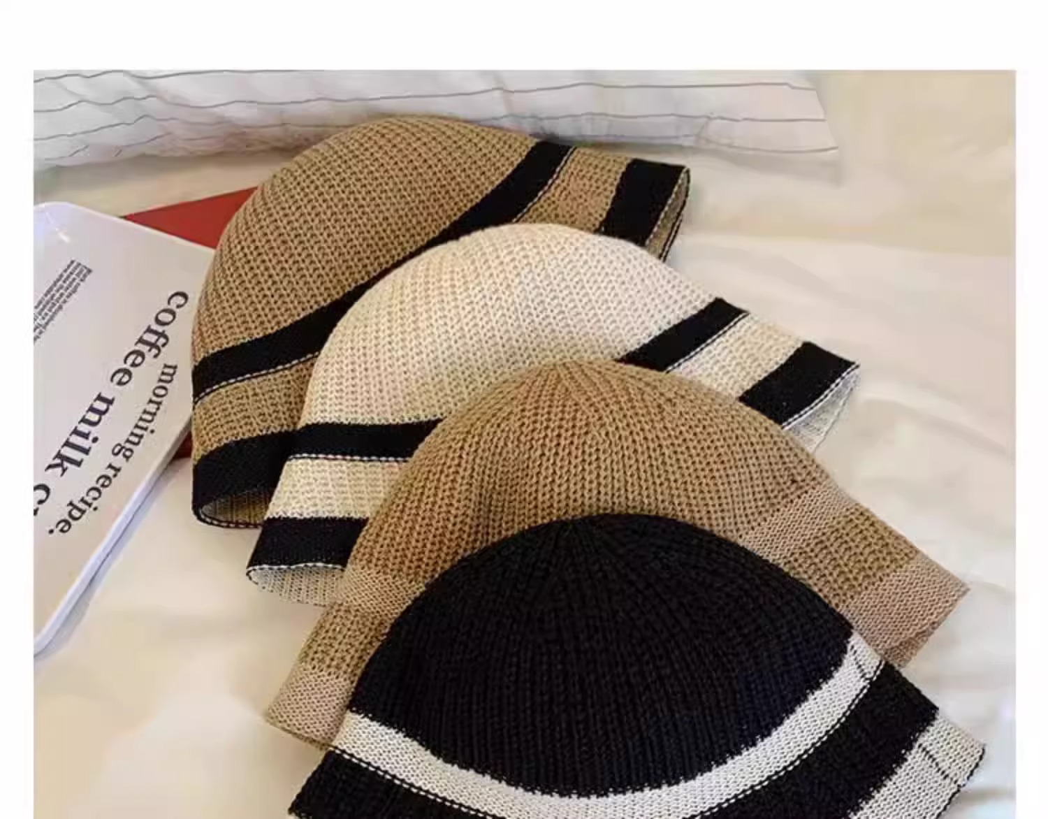 Women's Gender Vacation, Pastoral Style Curved Eaves Rim Women's Vacation Pastoral Stripe Solid Color Curved Eaves Bucket Hat