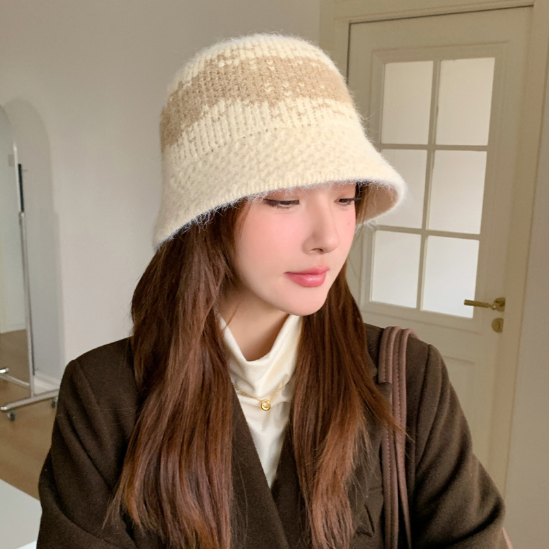 秋冬天帽子女大头围百搭宽檐显脸小渔夫帽时尚保暖毛呢针织水桶帽|undefined