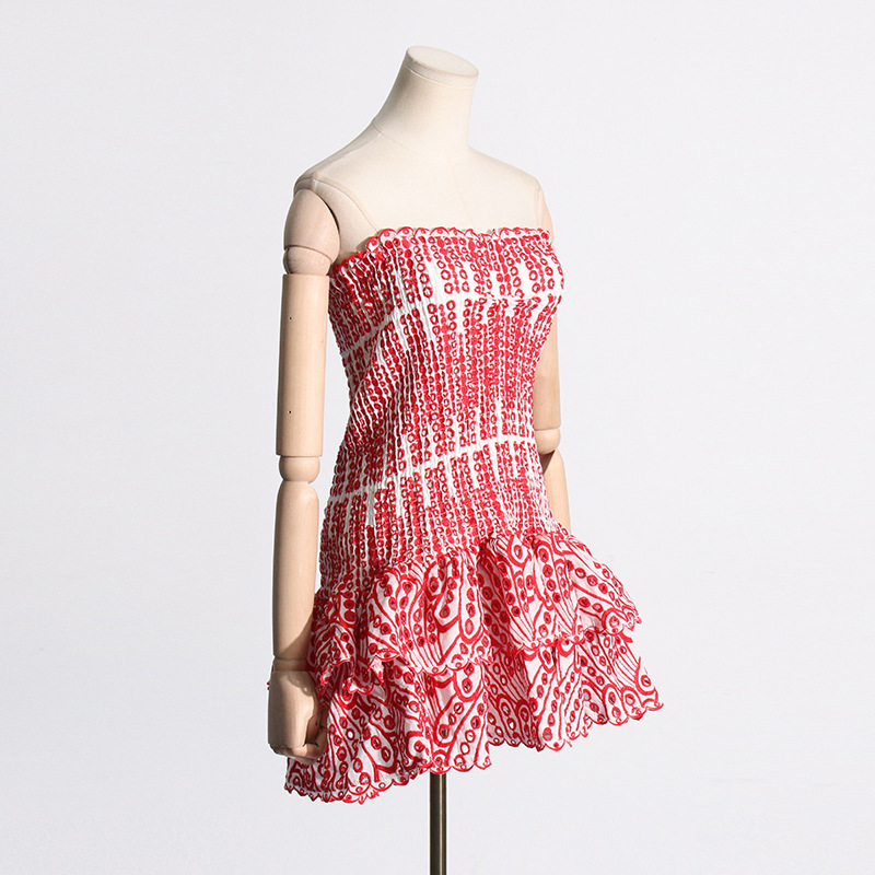 Elegant Ruffled Strapless Women's Dress For Spring Season_voghion.com